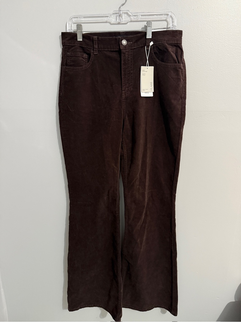 MNG Jeans Womens 8 New Flared High Waist Full Length Dark Brown Soft Fall